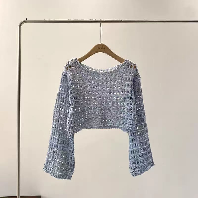 Long Sleeve Crochet Knit Top S - Kaftan Women Boho ulasan dan harga