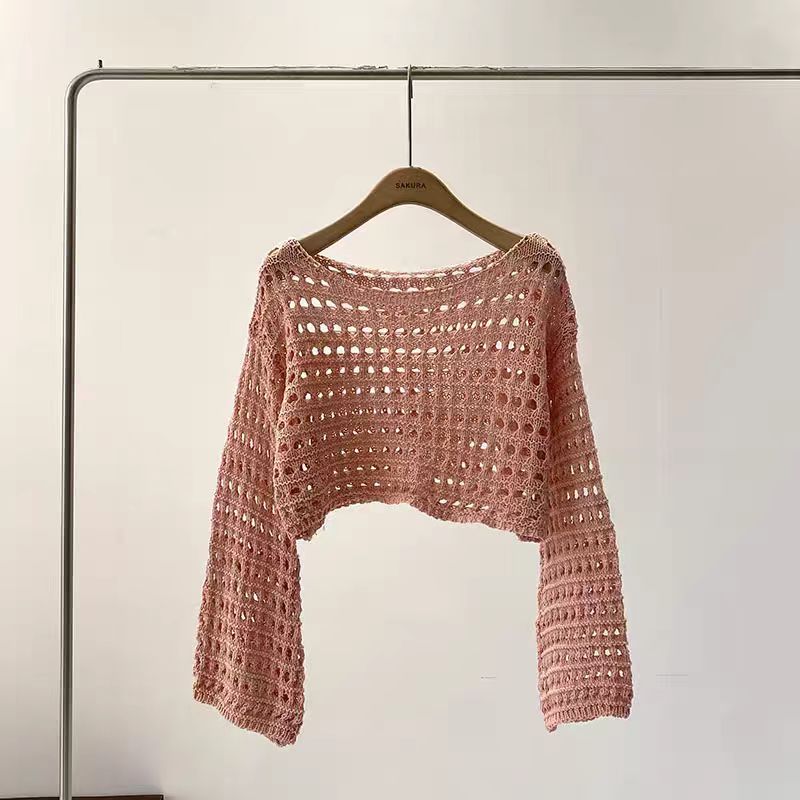 Long Sleeve Crochet Knit Top S - Kaftan Women Boho ulasan dan harga