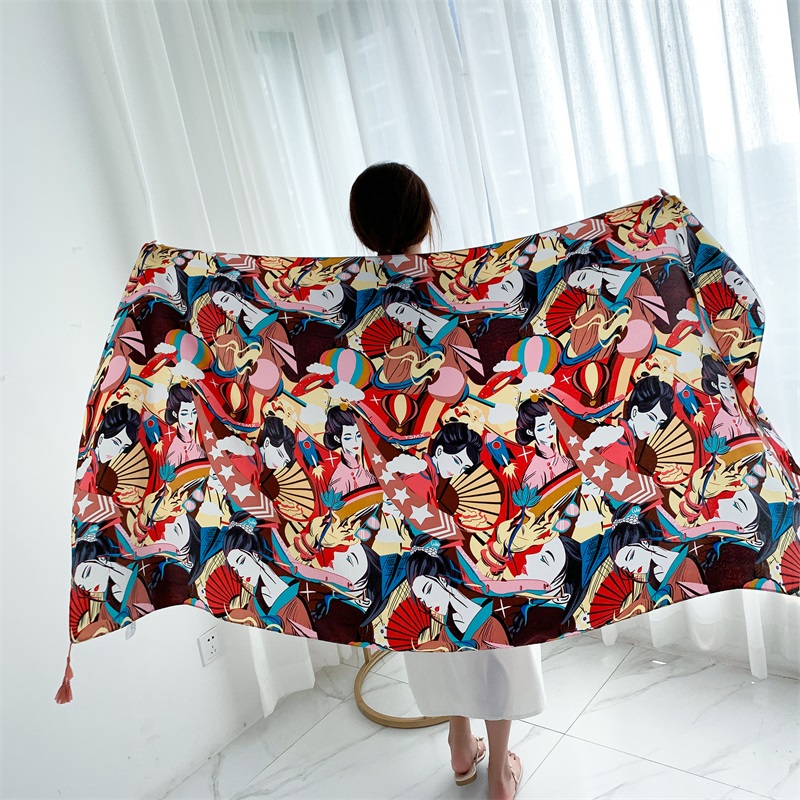 90x185cm Cotton Linen Print Su - Kaftan Women Boho ulasan dan harga